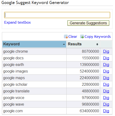 Keyword on Google Suggest Keyword Generator   W Shadow Com